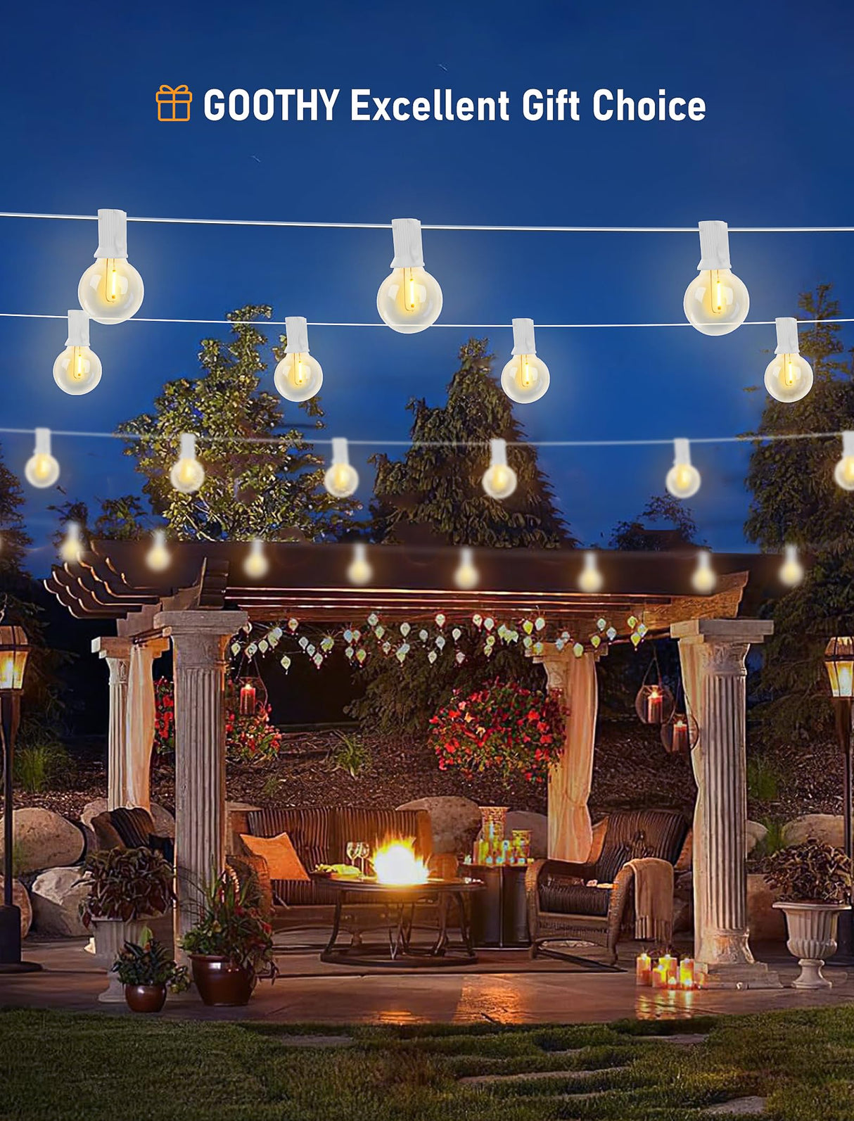 25Ft LED Outdoor String Lights, G40 Globe Patio String Lights Waterproof with 27 Shatterproof Bulbs, Hanging Outdoor Christmas Decorations Lights for Backyard Garden Bistro Wedding Party Decor, White