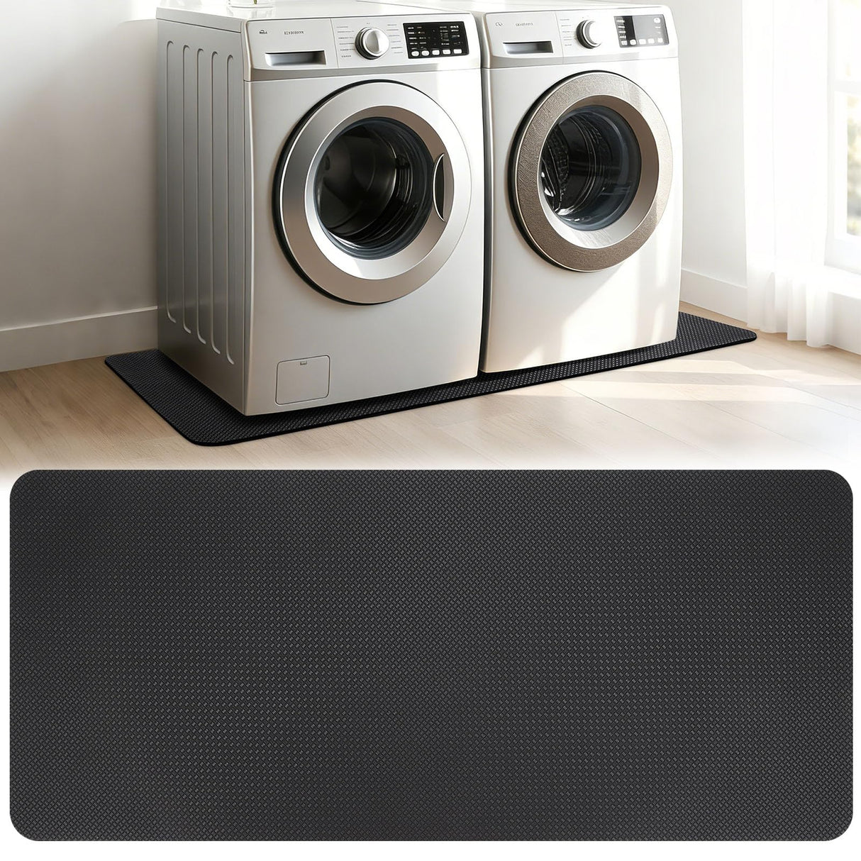 Gsbomzap Doubled-Sided Non Slip Under Washing Machine Mat, 63" x 30.7" Anti-Vibration Mat for Washer Dryer, Waterproof Mat for Fridge Refrigerator Floor Protection, Noise Reducing