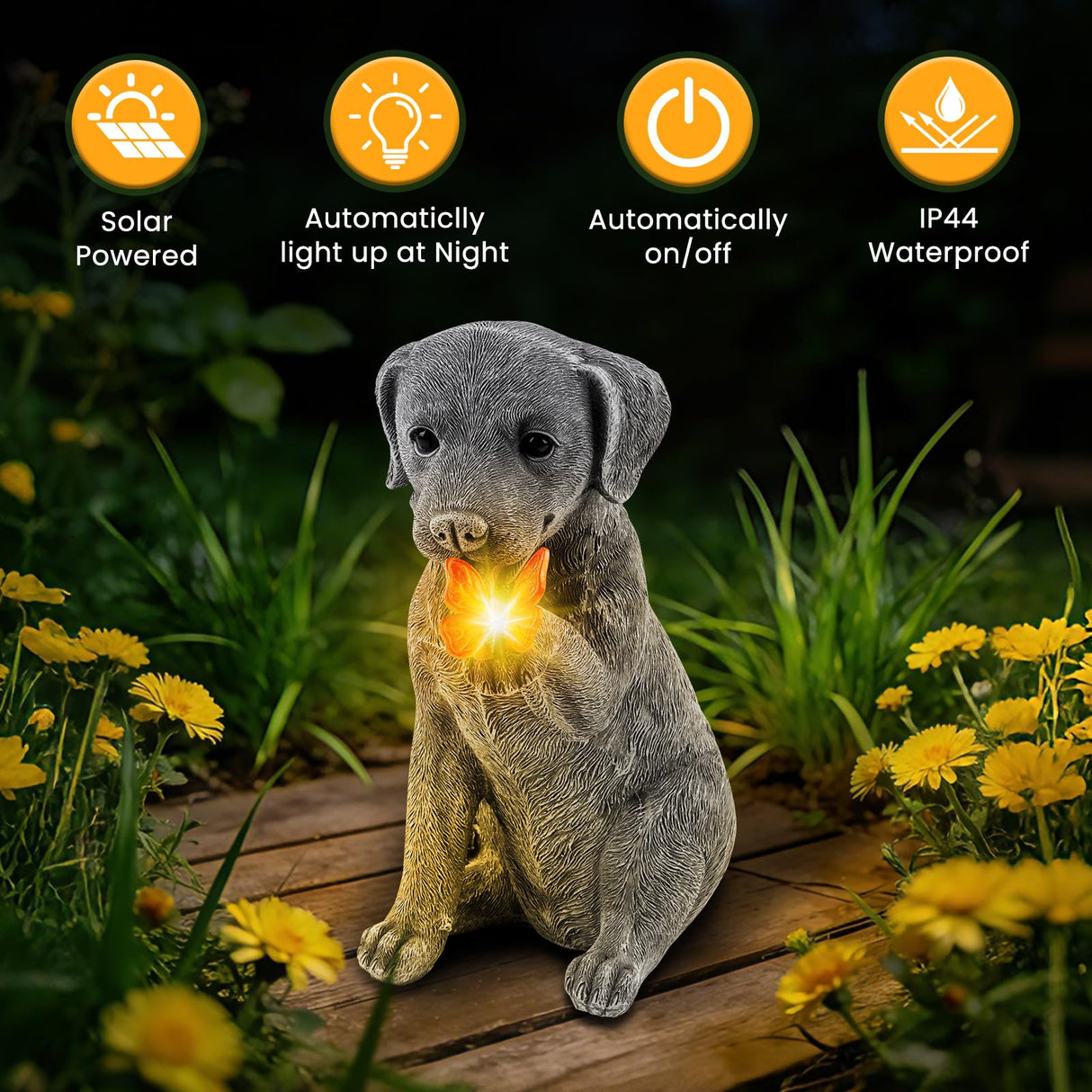 Solar Garden Statues Outdoor Decor, Garden Decor Dog Statue for Outside