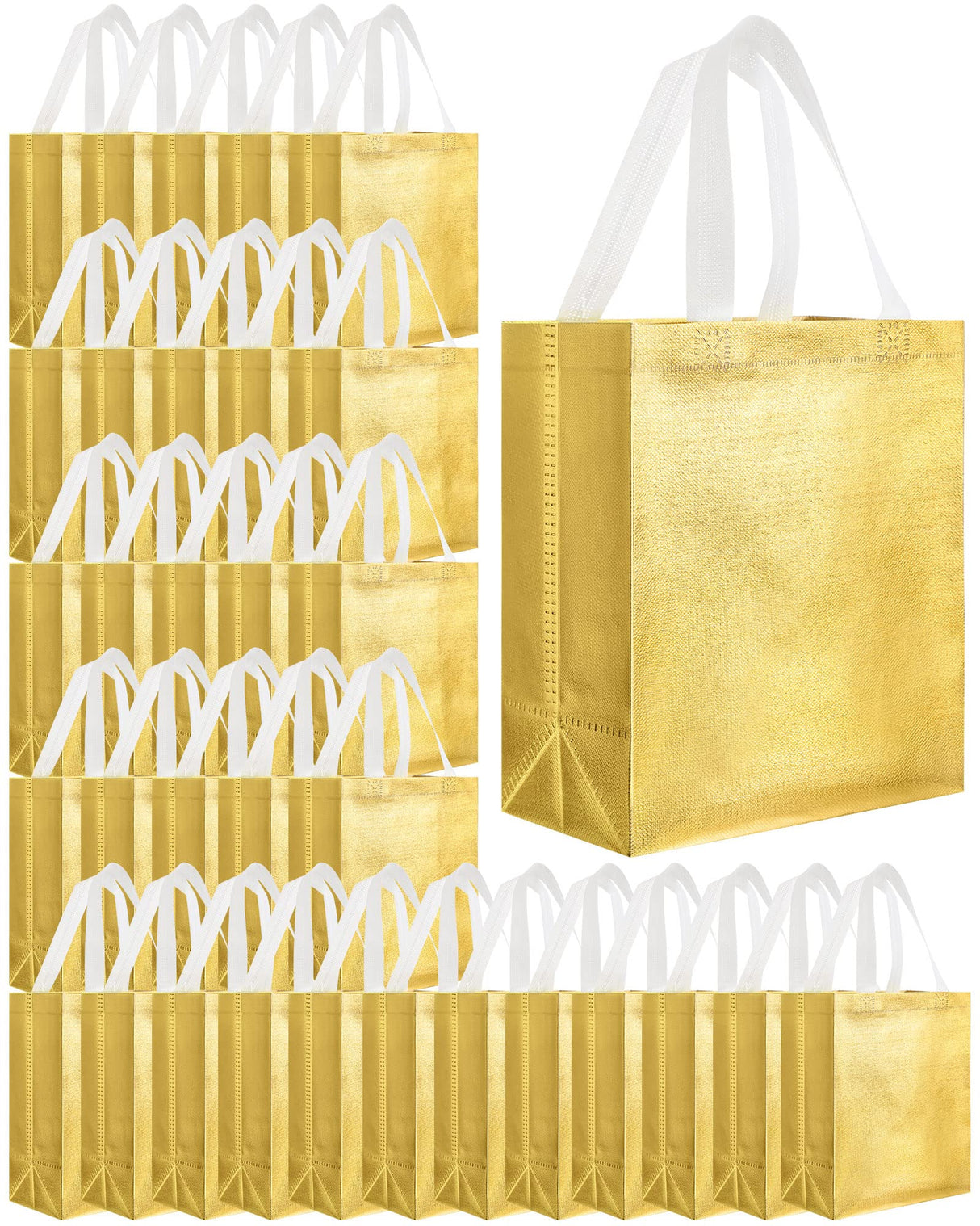 Eccliy 80 Pieces Gift Bags Set Glossy Reusable Tote with Handles Grocery Bags for Wedding, Halloween, Thanksgiving, Christmas(Medium,Gold)