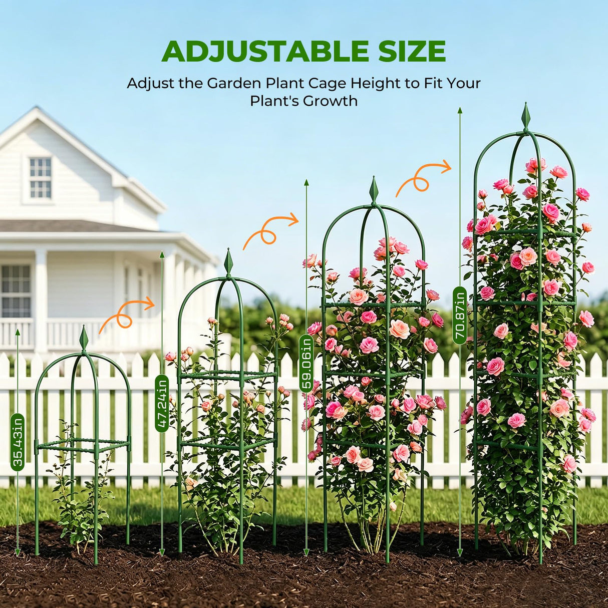 2 Pack Garden Obelisk Trellis for Climbing Plants, 6 FT Metal Rustproof Plant Support Rose Trellis, Tower Potted Cages for Flowers Fruits Vegetable Vines Indoor & Outdoor, Green(4 Tiers)