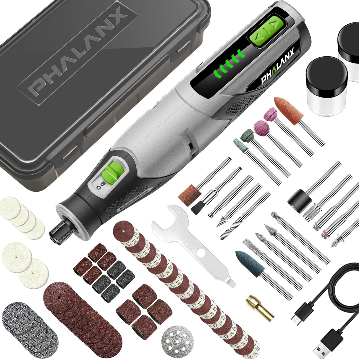 PHALANX Rotary Tool - 4V Cordless Rotary Tool Kit Accessories 80 PCS 2500mAh Battery, Preset 5 Speed Adjustment Grinder Tool for Cutting Sanding Carving Polishing Engraver DIY Crafts(R4-Standard)