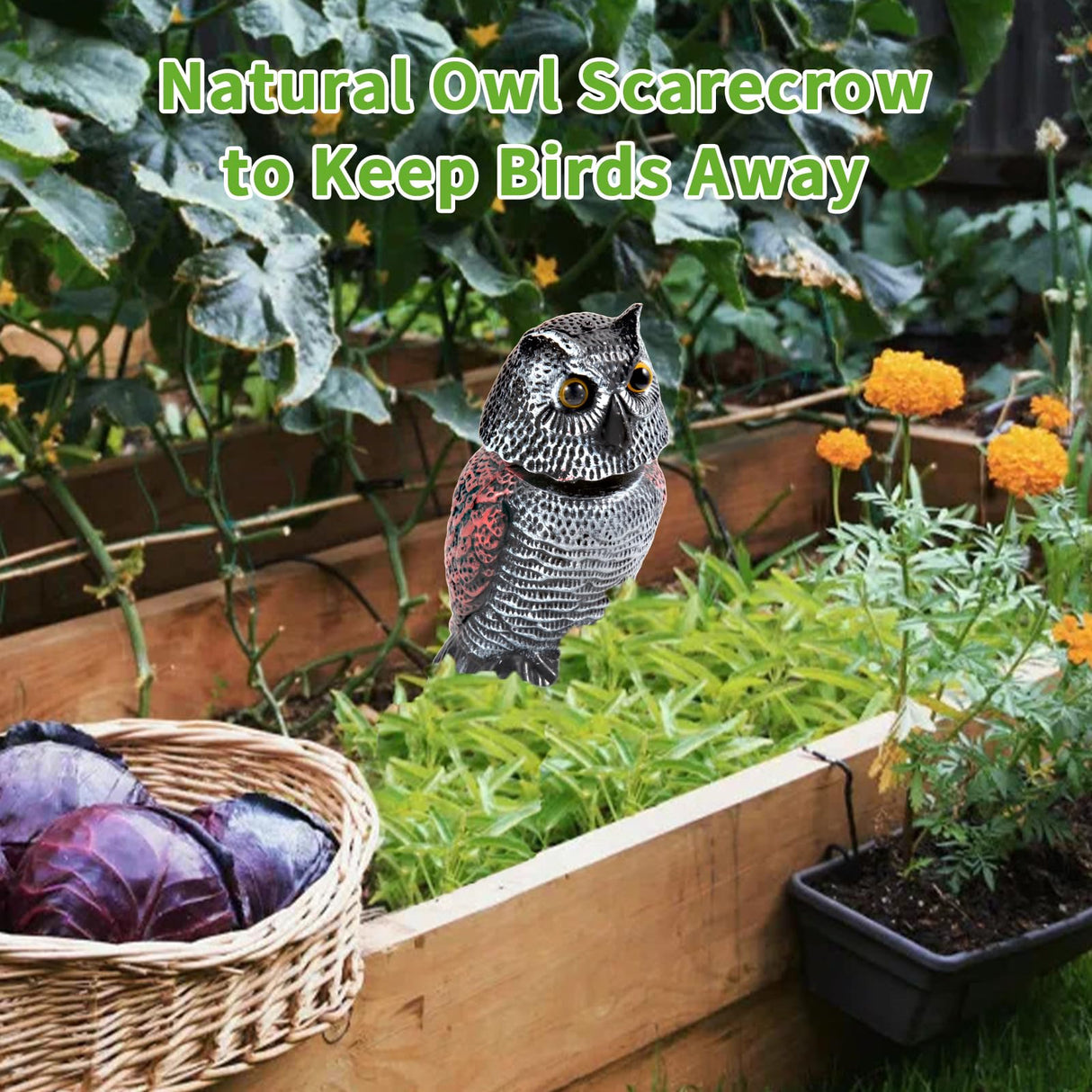 BobbleHead Owl Decoys Sculpture to Scare Birds Away, 3-Pack 8.3" Fake Owl Plastic Scarecrow Bird Deterrent, Natural Enemy Repellent, Garden Decor Statues for outside, Patio, Lawn, Yard Decoration