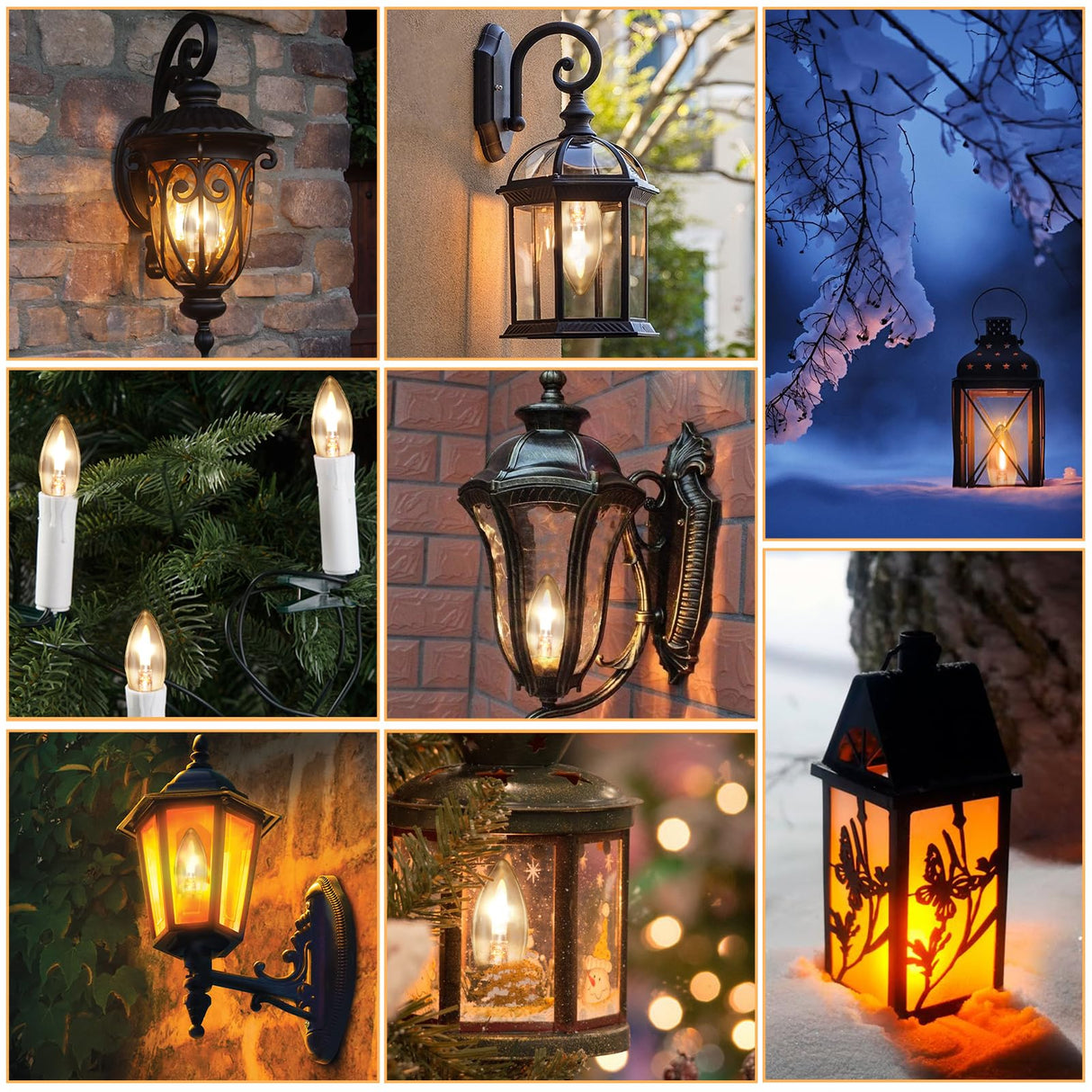 HEWA-Tech E12 Base C35 Flame Tip Flicker Bulbs - Crystal Clear Candle Light with Orange Glow Effect for Halloween/Christmas, E12 Non-Dimmable Chandelier Replacement Bulbs, 6-Pack (C35E12 Clear)