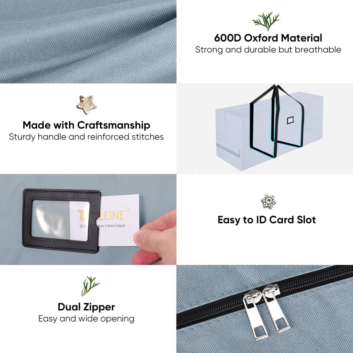 BALEINE 7.5 ft Christmas Tree Storage Bag, Heavy Duty 900D Oxford Fabric with Reinforced Handles and Dual Zippers Wide Opening, Extra Large Storage Container for Trees and Decorations (Grey)