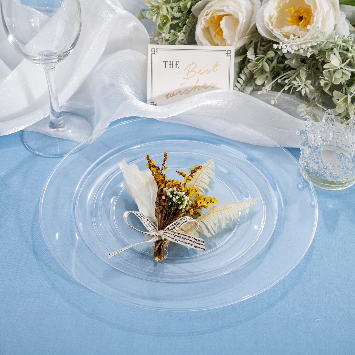 FLOWERCAT 100PCS Clear Plastic Plates - Heavy Duty Clear Disposable Plates for Fall Party/Wedding/Christmas - Include 10inch & 7inch Dinner/Dessert Plates for 50guests