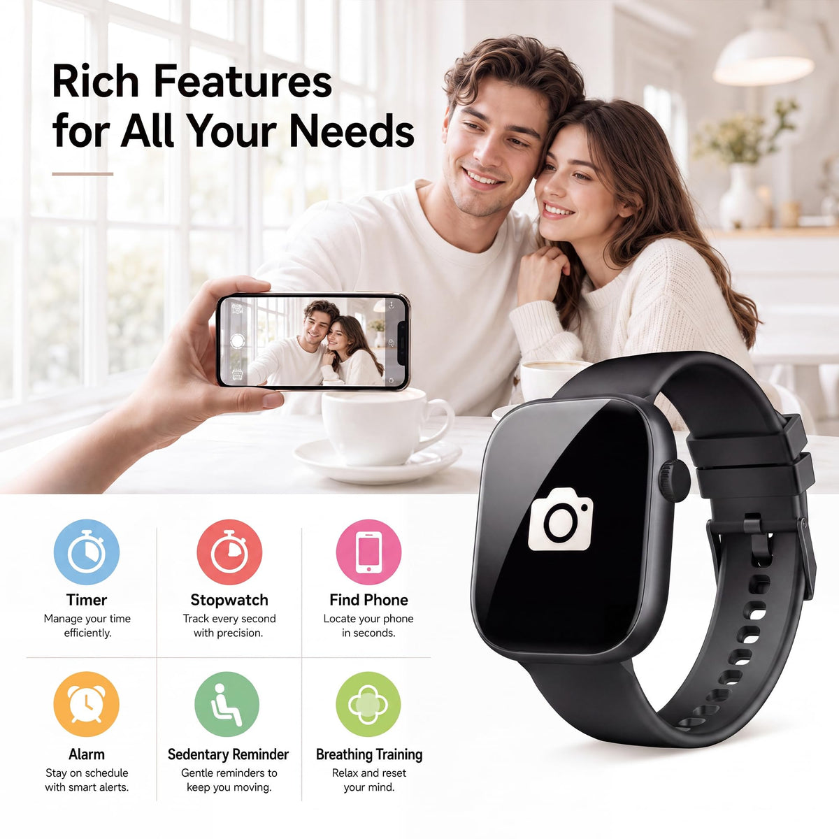 Smart Watch for Women Men, Answer/Make Call, 1.83"HD Touchscreen, 2 Bands