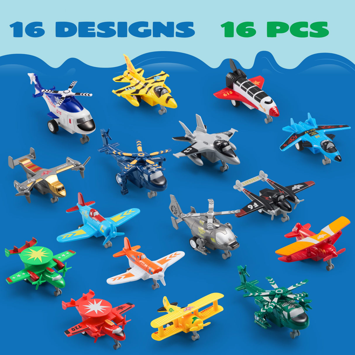JOYIN 16 Pcs Pull Back Airplane Toys, Boys Plane Playset, Aircraft Incl Helicopter, Fighter, Bomber, Gifts for Toddler Kids 3+ Years Old, Christmas Kids Gifts, Treasure Box Toys for Classroom
