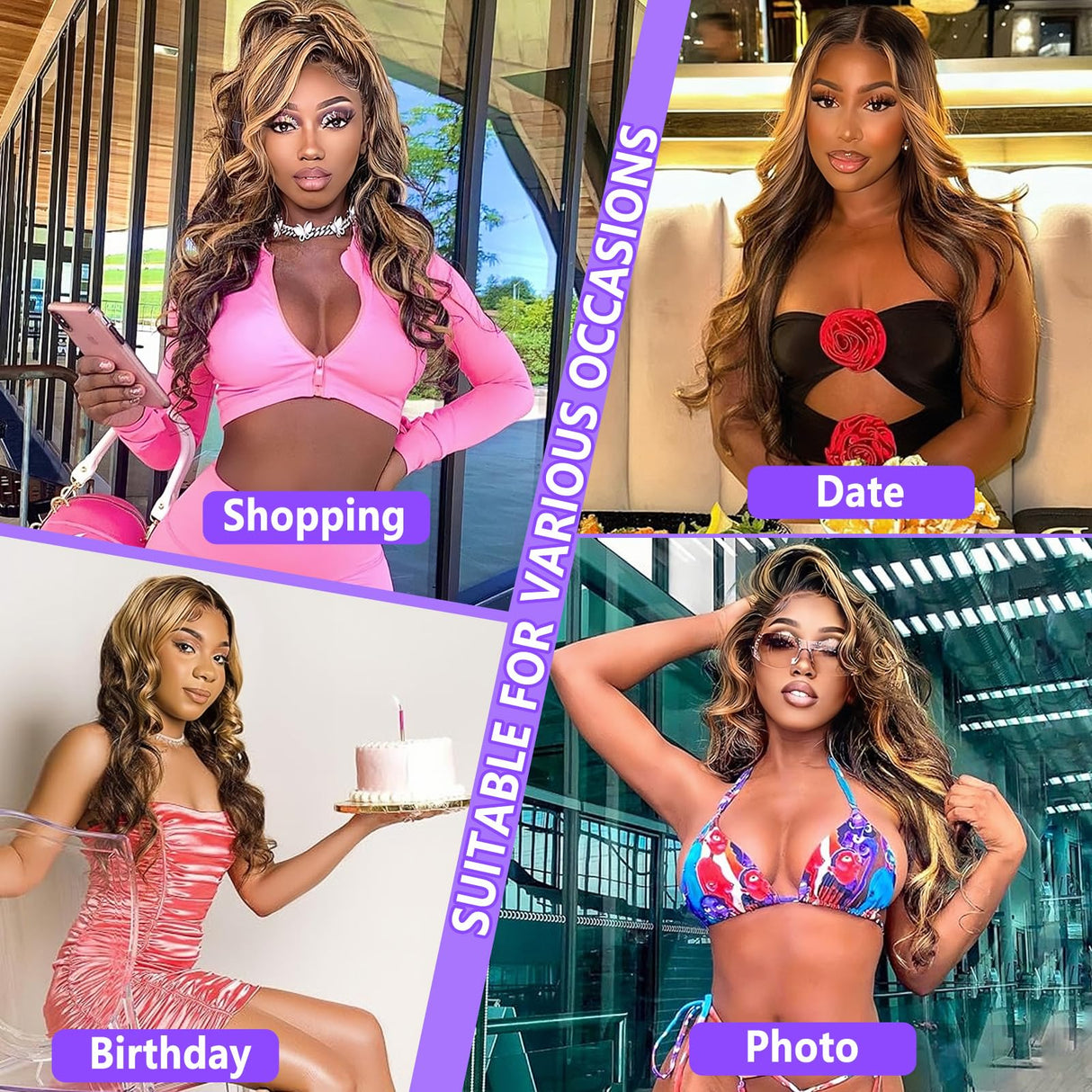 Honey Blonde Ombre Lace Front Wig Human Hair Highlight Body Wave 13X6 Lace Front Wigs Human Hair Pre Plucked HD Frontal 180 Density Glueless 4/27 Highlighted Human Hair Wig 26 Inch