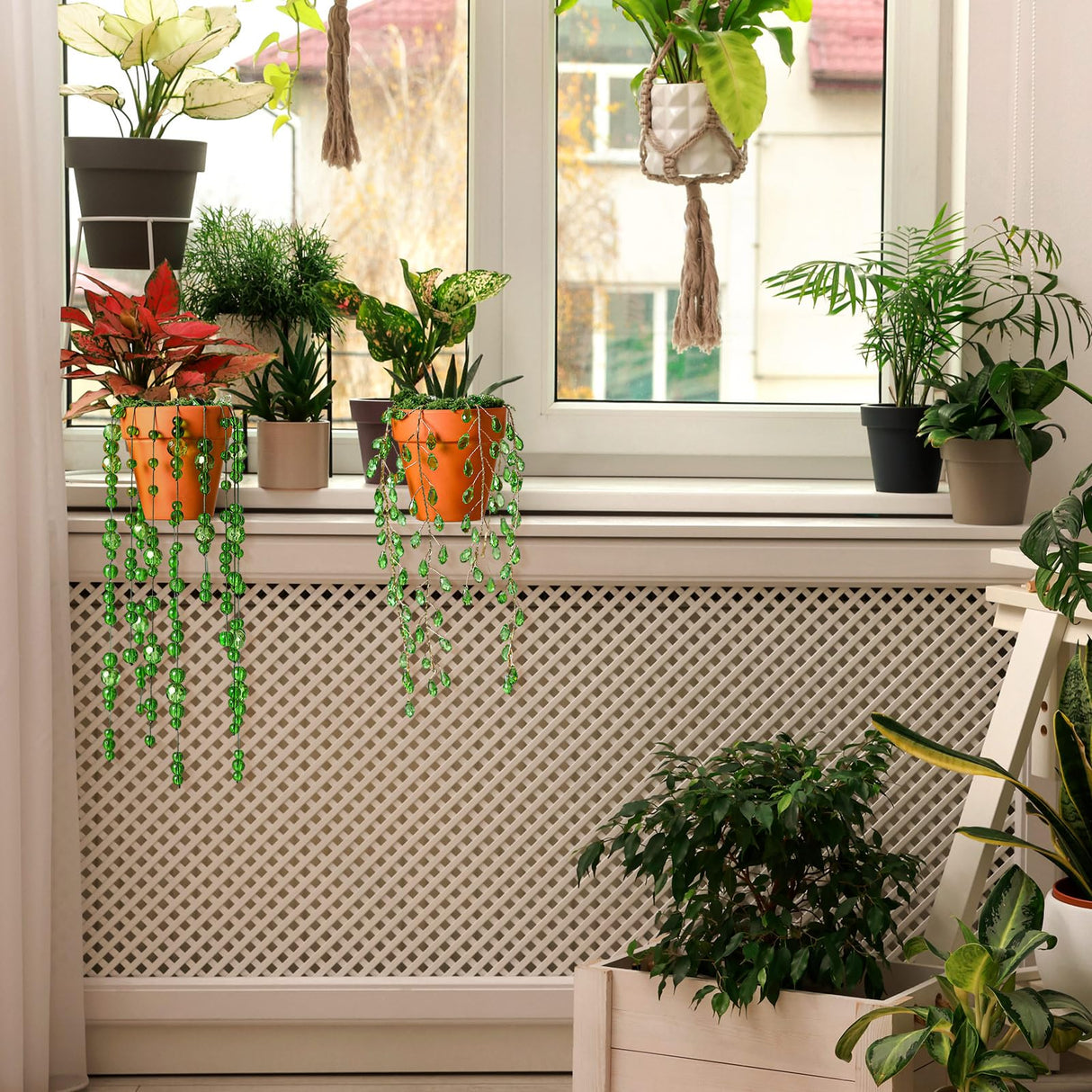 Suncalla 2pcs Beaded Plant Gifts for Plant Lovers Beaded Succulent Plants Sun Catcher Glass Leaf Beads Suncatcher for Window Hanging with Chain Bead Plants Crystal Sun Catchers Home (Classic Style)