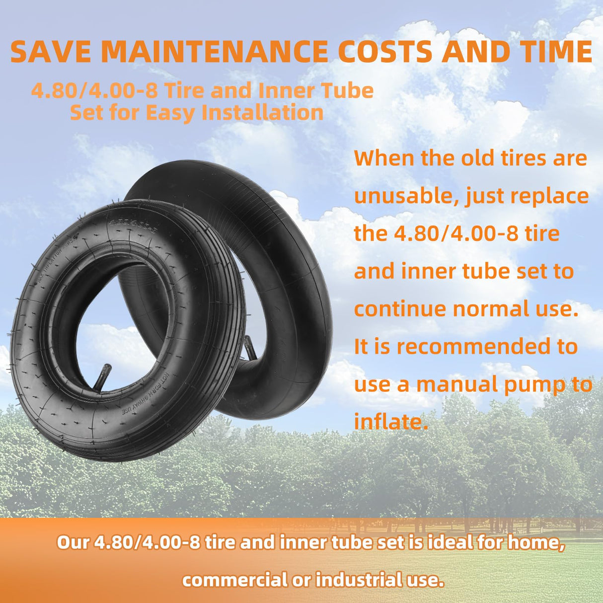 RRQ (1-Set) 4.80/4.00-8" Tire and Inner Tube Set, Fit 4.00-8 Pneumatic Tire