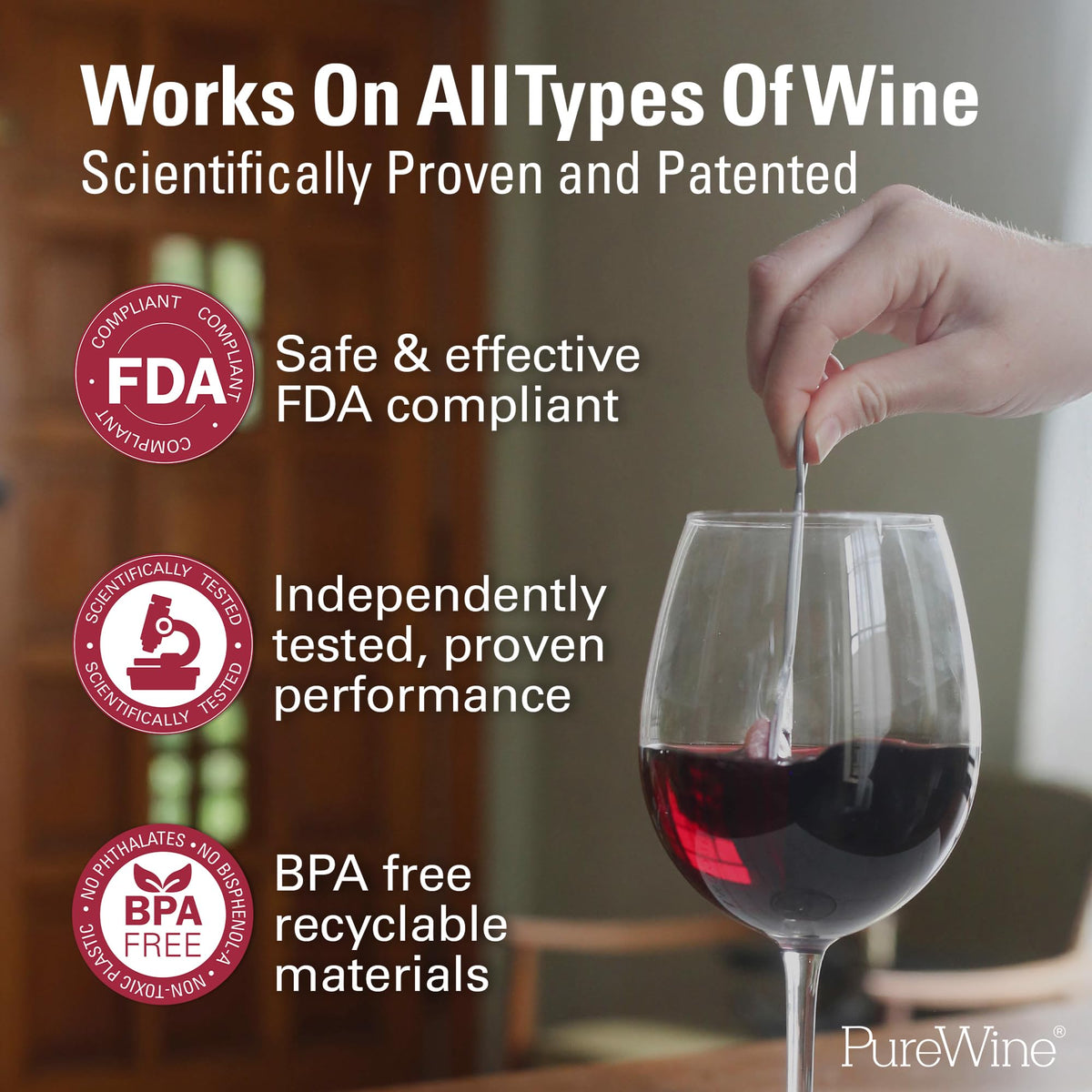 PureWine The Wand Wine Purifier, Removes Histamines & Sulfites - 8 Wands