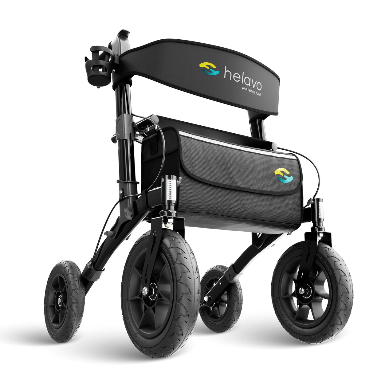 Helavo All Terrain Walker Rollator with 12” Pneumatic Tires – Foldable Outdoor Walkers for Seniors with Seat, Lightweight & Adjustable Height, Shock-Absorbing for Comfort on Any Surface