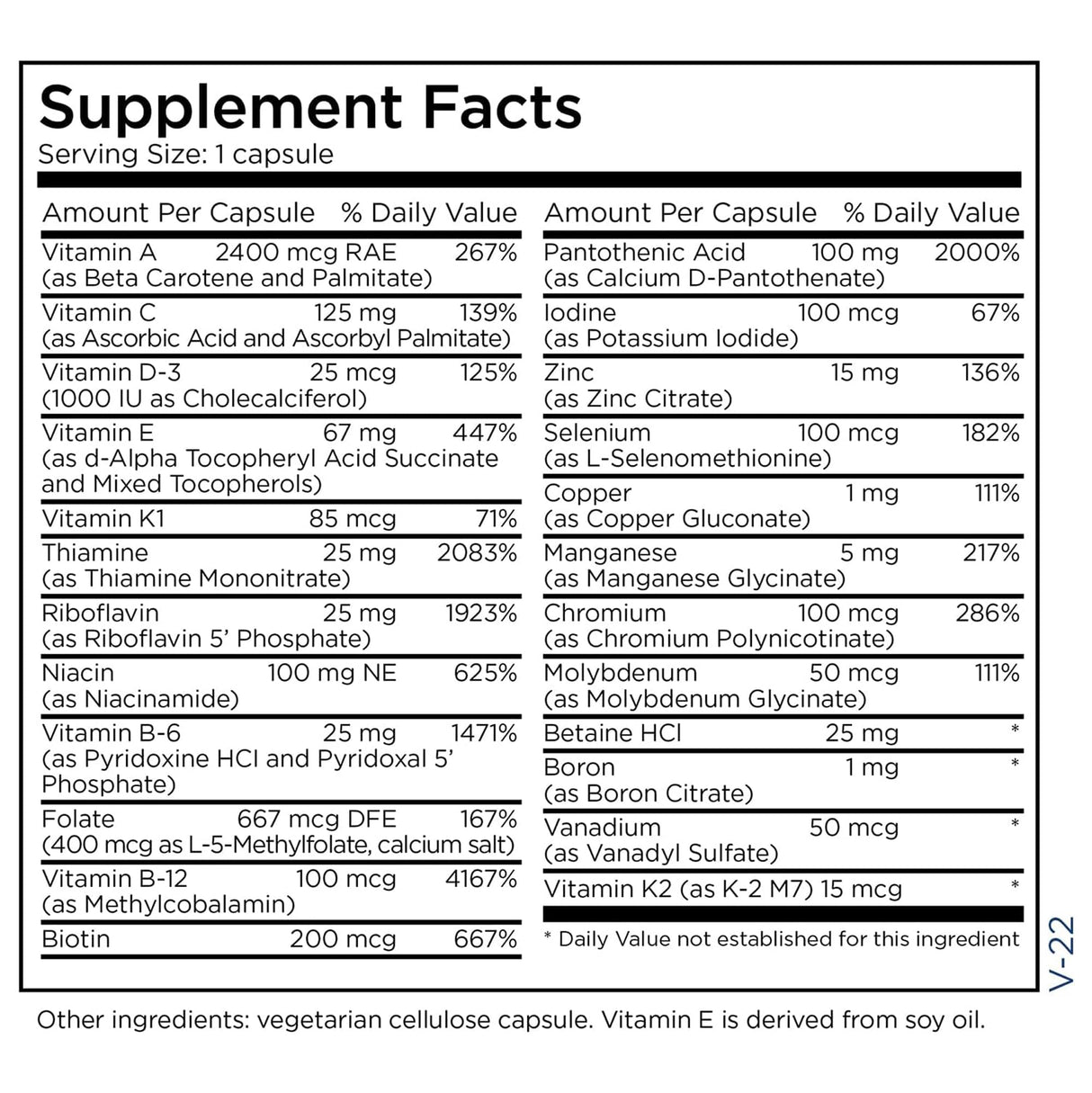 Metabolic Maintenance The Big One Multivitamin Without Iron - Iron Free Multivitamin for Women & Men with Vitamin A, C, Minerals, Methylated B Complex, Multi Vitamin - 30 Capsules