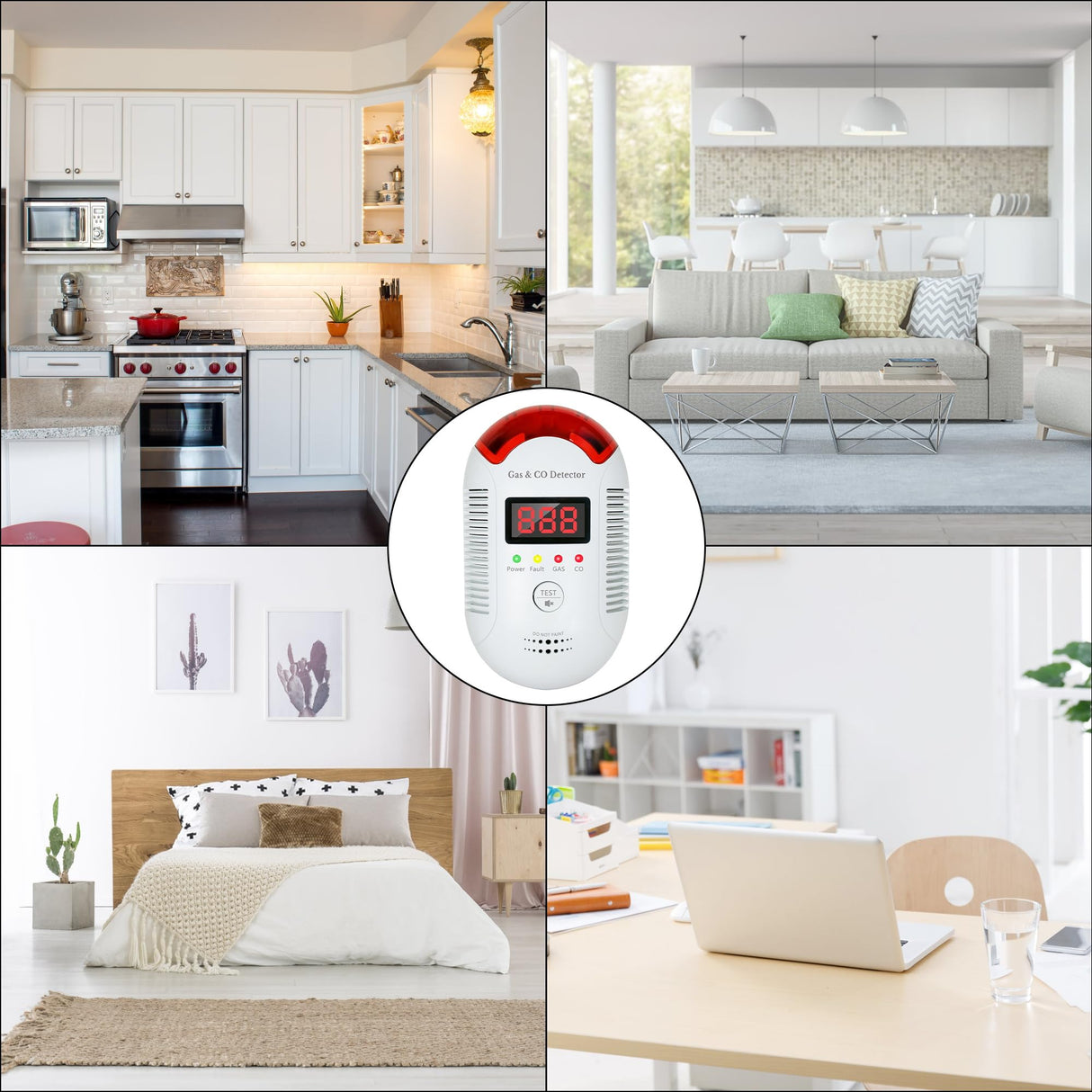 GQIRIL Gas and Carbon Monoxide Detector - Natural Gas Leak and Smoke CO Detector Portable Plug in, 2-in-1 Carbon-Monoxide Combination Alarm with Light - Natural for Home Kitchen Car RV Travel, 2Pack