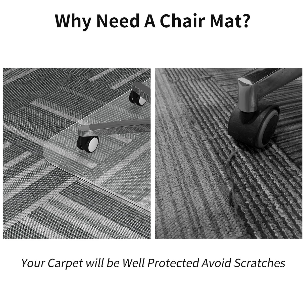 WASJOYE Office Chair Mat for Carpet, 30" x 48" Chair Mat for Carpet with Non-Slip Studded for Home and Office Low Pile Carpet