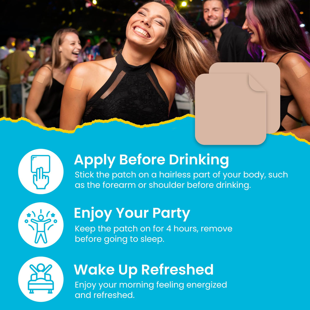 Party Recovery Patches 42 Pack - Wake Up Refreshed & Energized with Our 100% Natural Ingredients Patch - Skin-Friendly & Waterproof - Apply Before Drinking - Enhanced Morning Formula