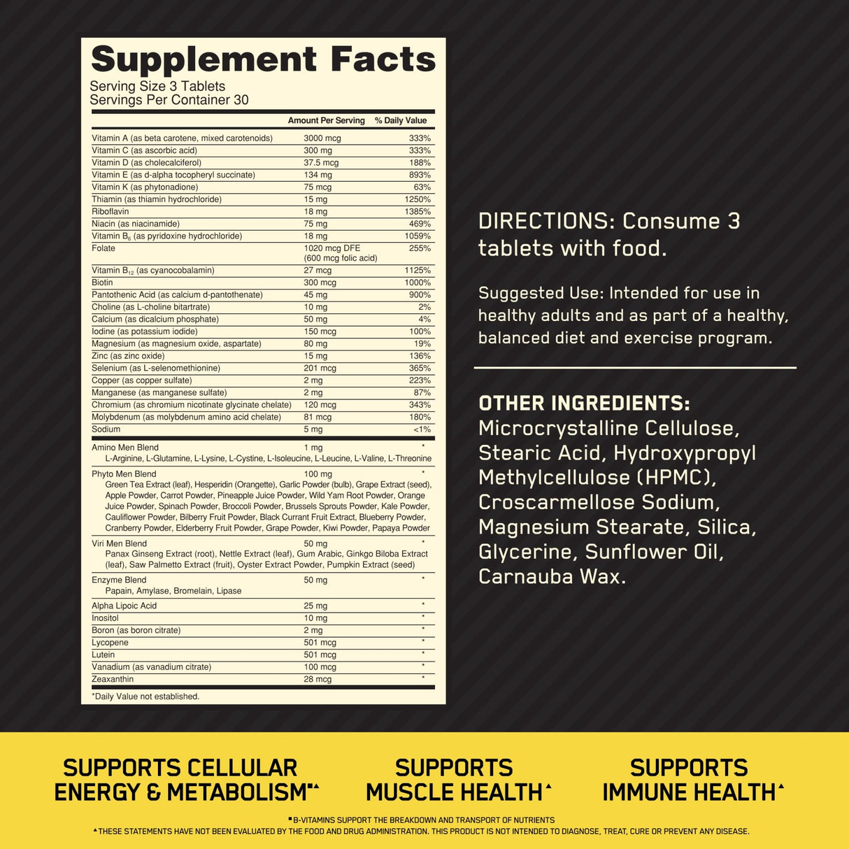 Optimum Nutrition Opti-Men, Vitamin C, Zinc and Vitamin D, E, B12 for Immune Support Mens Daily Multivitamin Supplement, 90 Count (Packaging May Vary)