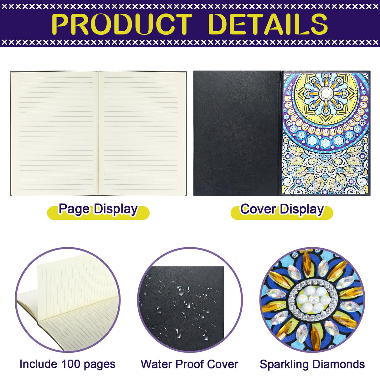 Ctosree 4 Pcs Diamond Art Notebook Kits for Adults 8.3'' x 5.7'' 5d Leather Painting Journals DIY Mandala Flower Gem Dots Sketchbook Craft for Men Women Birthday Gift Christmas with Tools