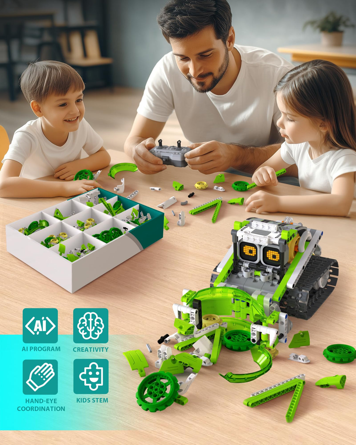 Opmind 5in1 STEM AI Robot Toys Building Set, 478Pcs APP & Remote Control Engineering Erector Blocks for Kids Age 6-8, Coding Interactive Educational Christmas Birthday Gift for 10-12 Year Boys & Girls