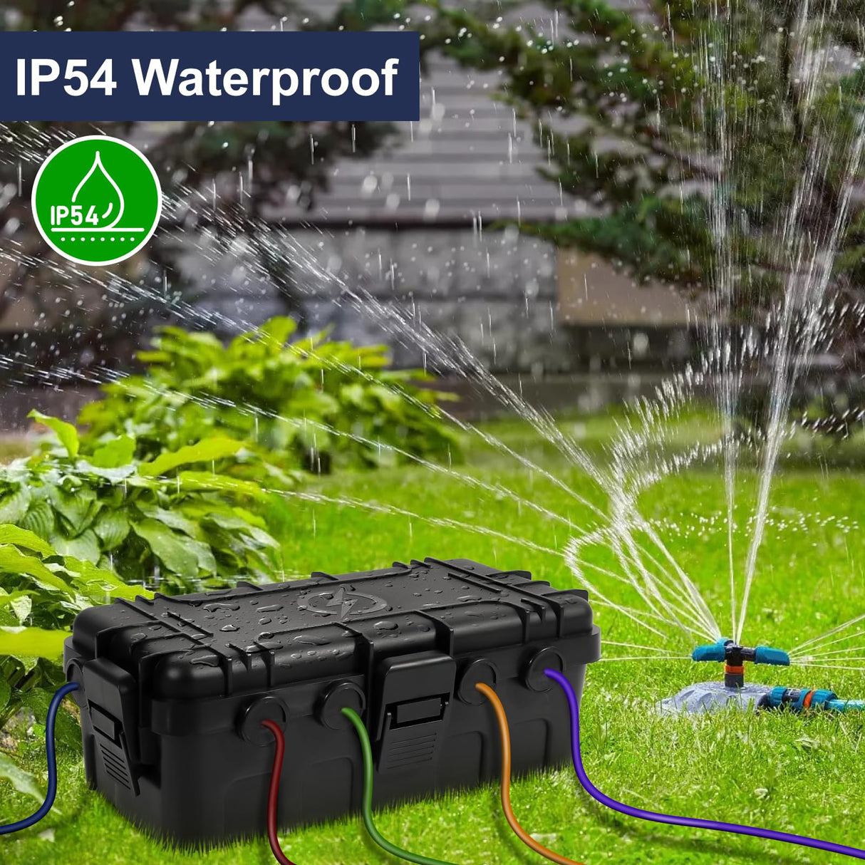 OUTDSPLY Medium Outdoor Electrical Box (11.6x5.2x4.1 inch), IP54 Waterproof Extension Cord Cover w/ 6 Cable Entry, Weatherproof Connection Box for Power Strip, Plug, Timer, Holiday Lights, Black