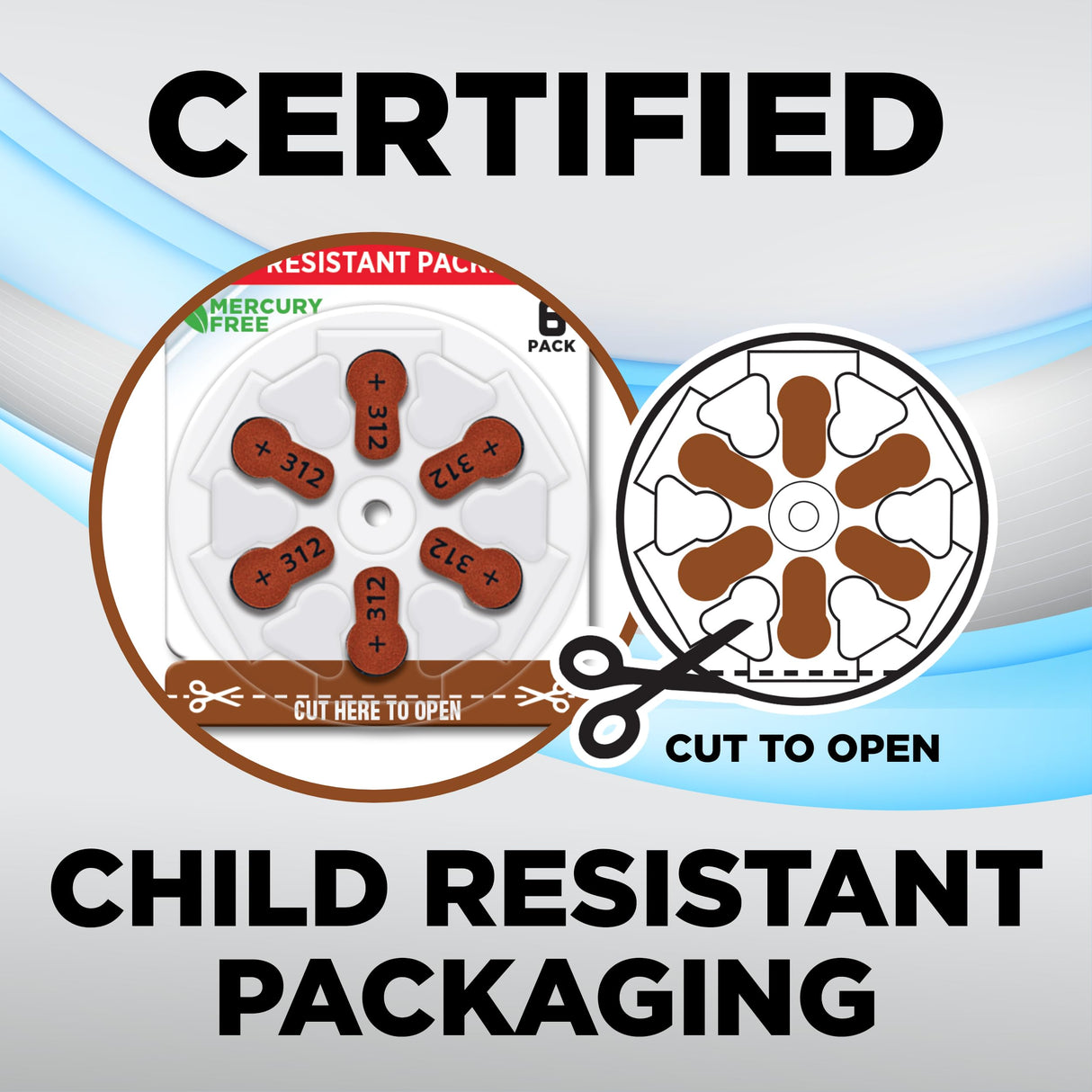 Powermax Size 312 Hearing Aid Batteries, 60 Count Long-Lasting Battery Pack, Brown Long Tab for Easy Change