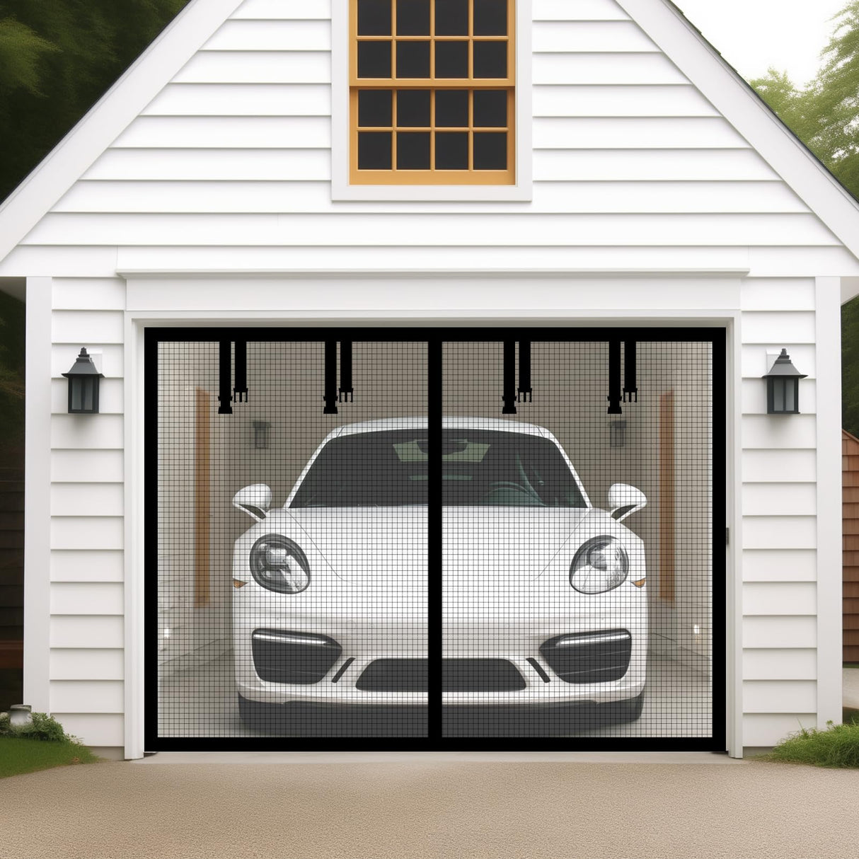 Aurelio TECH Magnetic Garage Door Screen for 1 Car 9x7 ft Single Garage Door Mesh Screen Curtain Cover Kit with Hook and Loop, Black (GSD-0009-07)