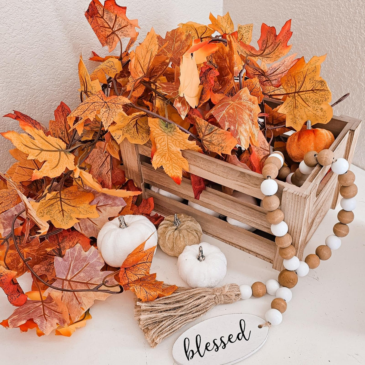 CQURE 5 Pack Fall Leaf Garland, Total 29.5Ft Artificial Fall Vines Autumn Garland Fall Maple Leaves Thanksgiving Decor for Home Wedding Fireplace Christmas