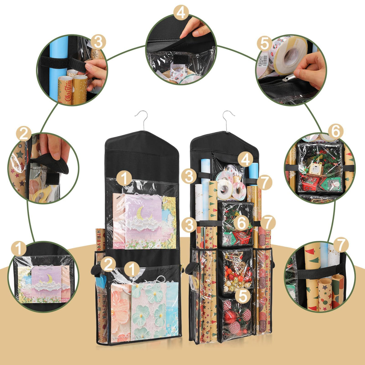 EXLIFBAG Wrapping Paper Storage, Double-Sided Hanging Storage, Black