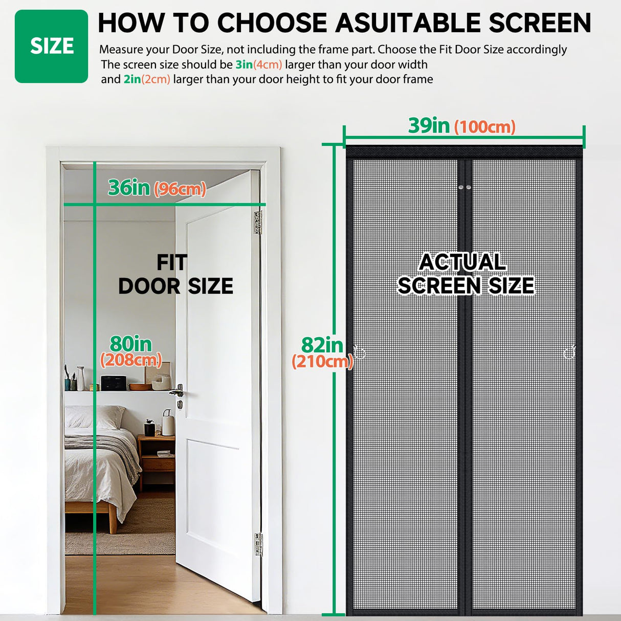 HOFUDON Upgraded Magnetic Screen Door, Heavy Duty Fiberglass Mesh, Quick Close Full Strip Magnets, Door Screen Magnetic Closure for Single Door Size 36 x 80 Inch, Screen Door Size 39 x 82 Inch Black