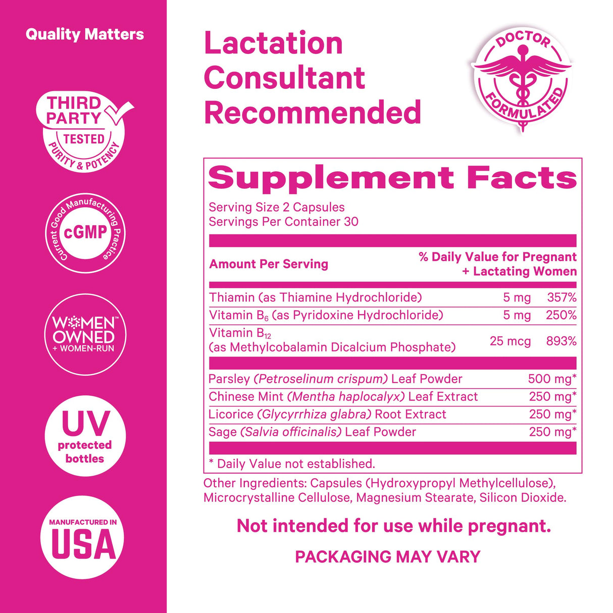 Pink Stork No Flow: Dry Up Breast Milk Supply with Sage, Parsley, and B Vitamins, Postpartum Essentials for Women to Stop Breastfeeding and Decrease Milk Production, 60 Capsules