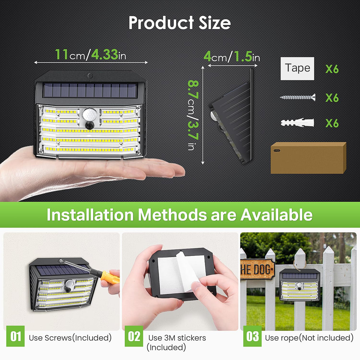 Solar Motion Lights Outdoor, Ultra Bright Solar Fence Lights with Motion Sensor, IP65 Waterproof Security Light 3 Modes, 270ยฐ Lighting Angle, Wall Lights for Deck Patio Fence Garage Door (6 Packs)