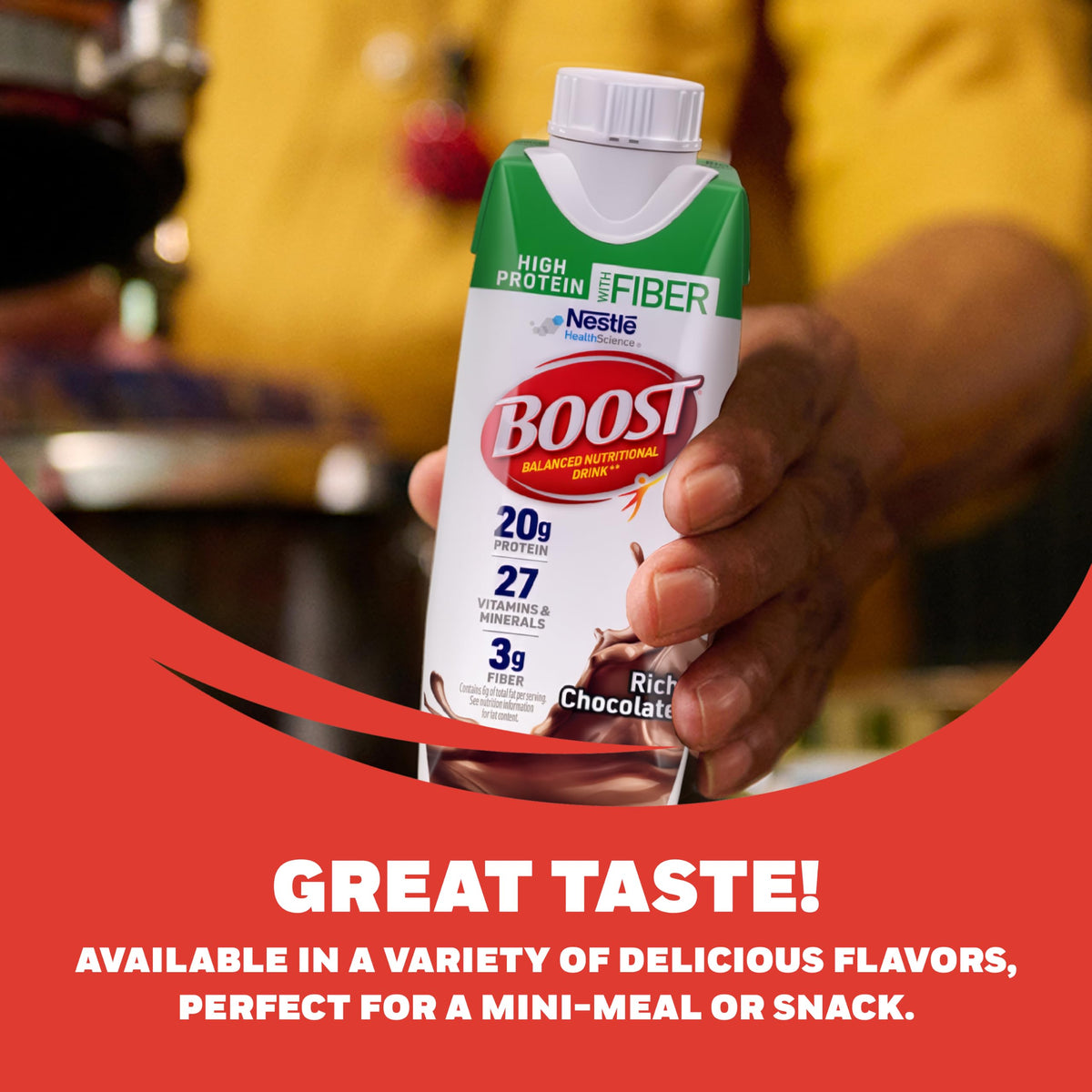 BOOST High Protein with Fiber Ready to Drink Complete Nutritional Drink, Rich Chocolate, Gluten Free, 8 fl oz Bottle, 24 Pack
