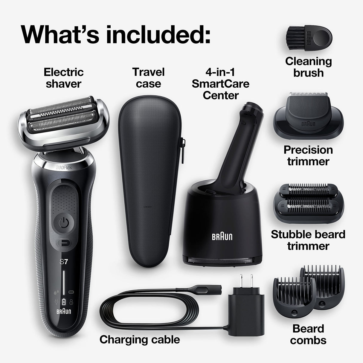 Braun Series 7 7085cc Flex Rechargeable Wet & Dry Men's Electric Shaver with Clean & Charge Station, Stubble & Beard Trimmer