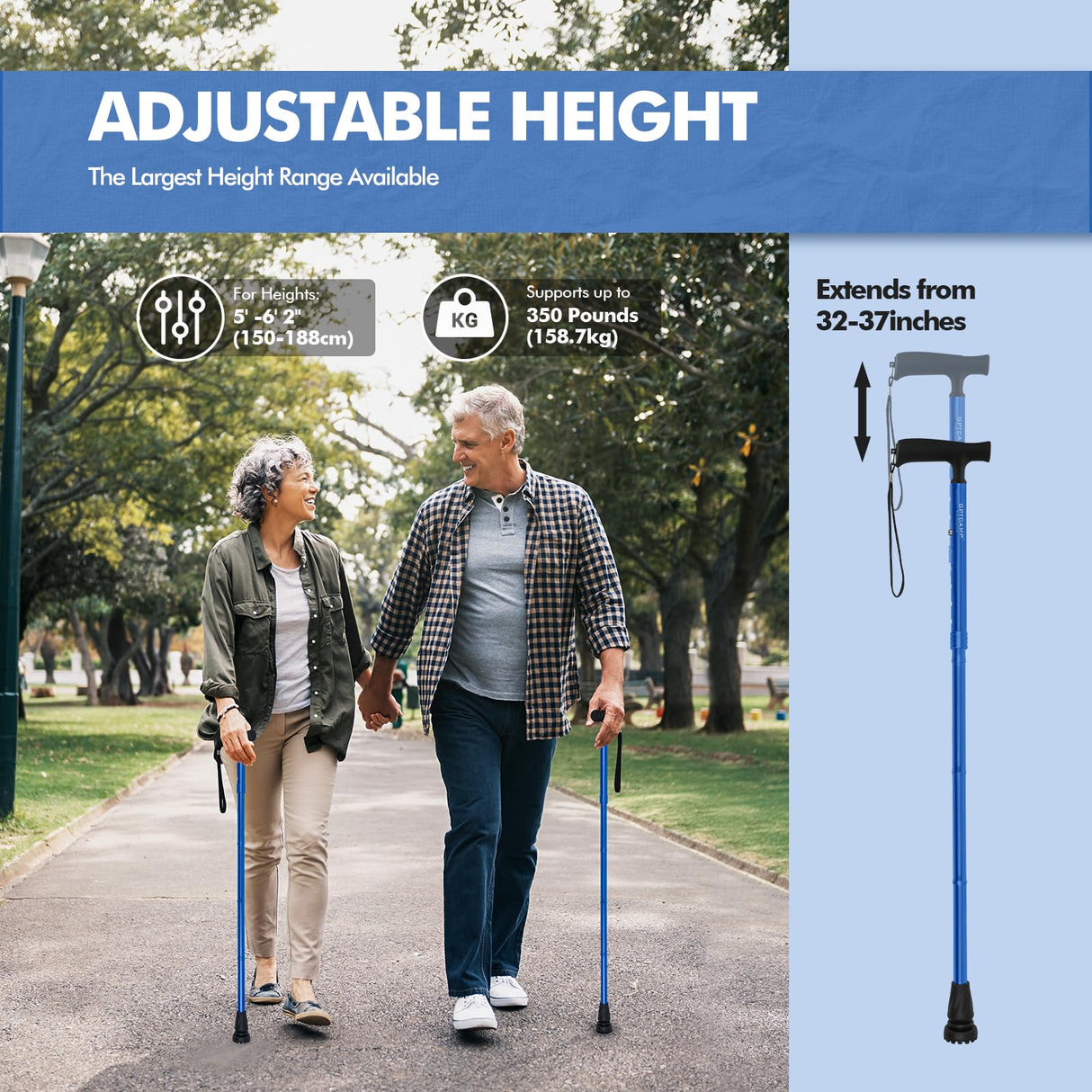 GPTCAMP G2 Walking Stick, Fold-up Walking Cane for Women and Men with Wrist Strap, Portable, Foldable, Collapsible, Lightweight and Sturdy with Comfortable T Handle