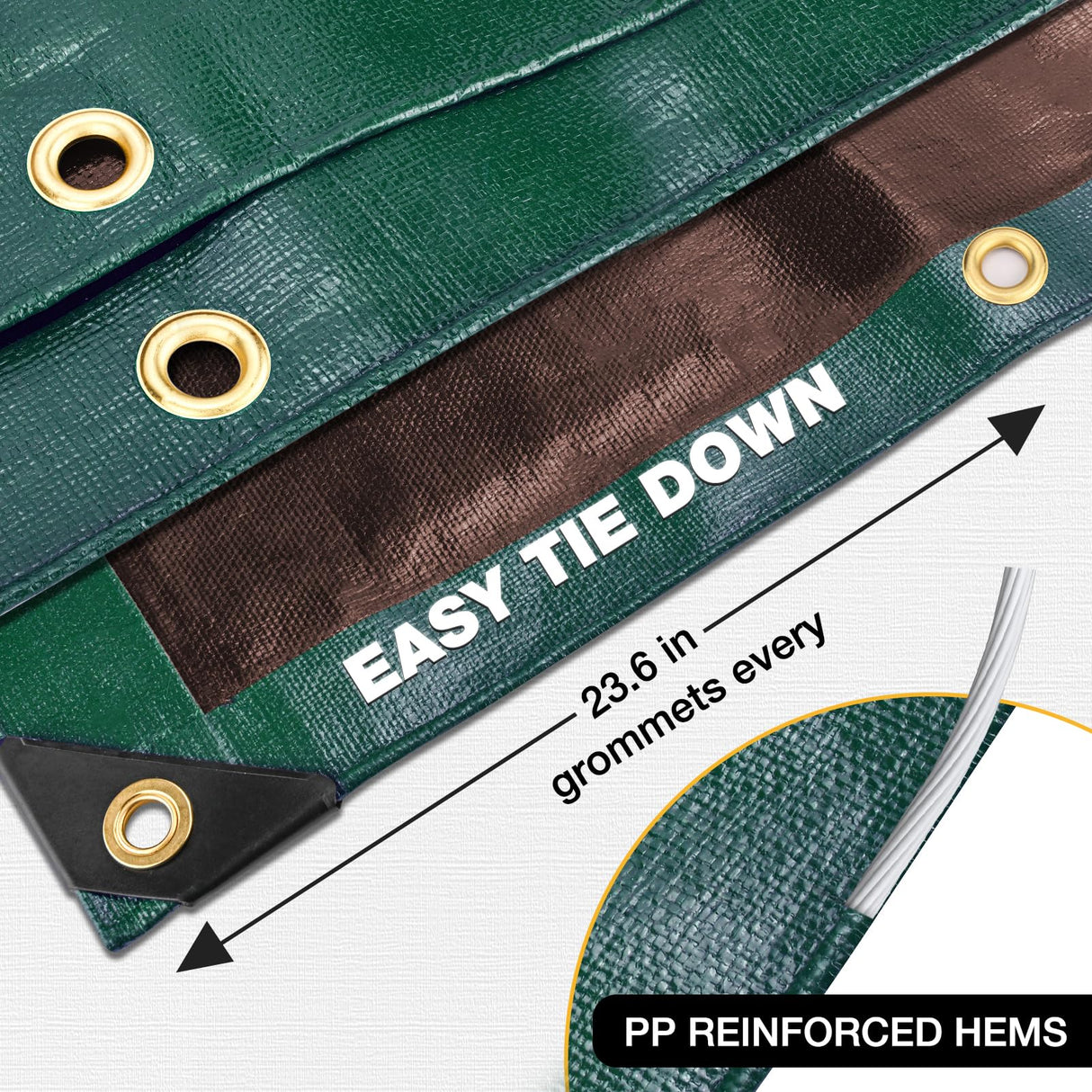 Winpull Tarp 10x20 Feet 16 Mil Heavy Duty Waterproof Tarp, Large Multipurpose Cover with Brass Grommets and Reinforced Edges, UV Resistant Thick Poly Tarps for Outdoor Camping Tent Pool Car, Green