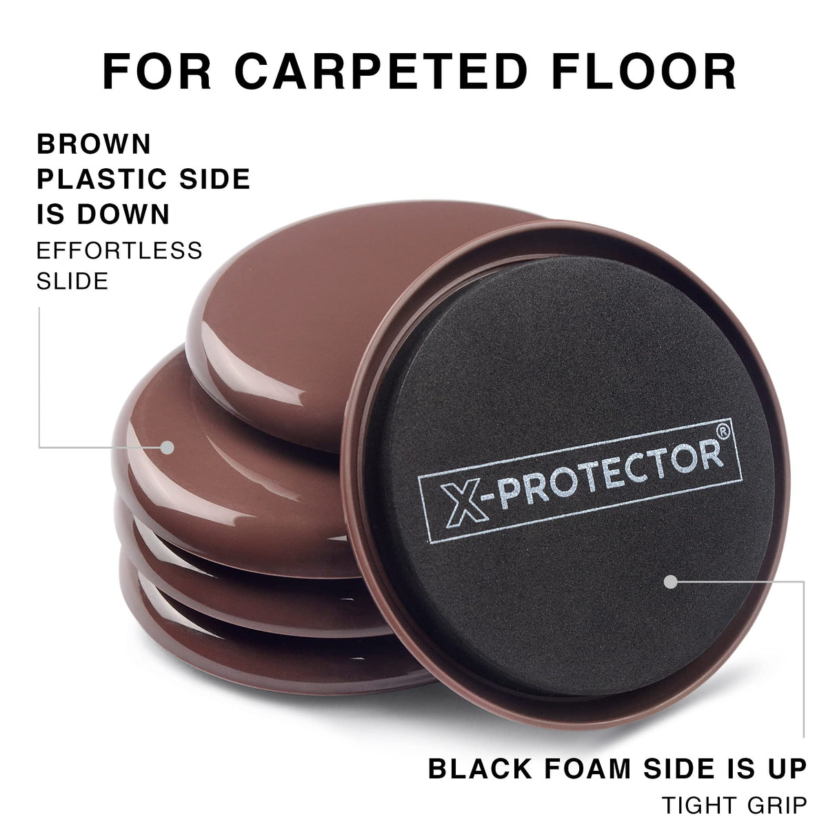 Furniture Sliders X-PROTECTOR - 8+8 Pack 3 1/2” - Multi-Surface Furniture Sliders for Carpet & Hard Floors - 8 Furniture Movers for Carpeted Floors and 8 Hardwood Socks - Move Your Furniture Easily!