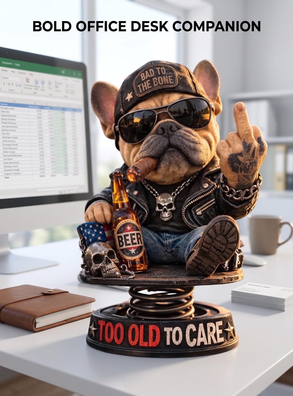 Pure Compression Too Old to Care Dashboard Bobbleheads Statue for Cars - Bulldog Figurine Decoration for Outdoor Garden - Funny Gag Gifts