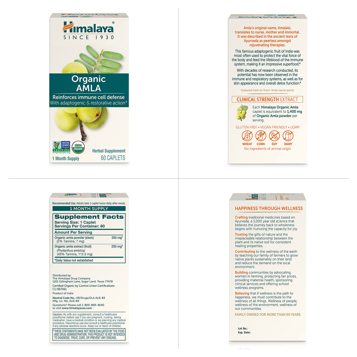 Himalaya Organic Amla/Amalaki for Active Immune Support and Cellular Defense, 600 mg, 60 Caplets, 2 Month Supply, 2 Pack