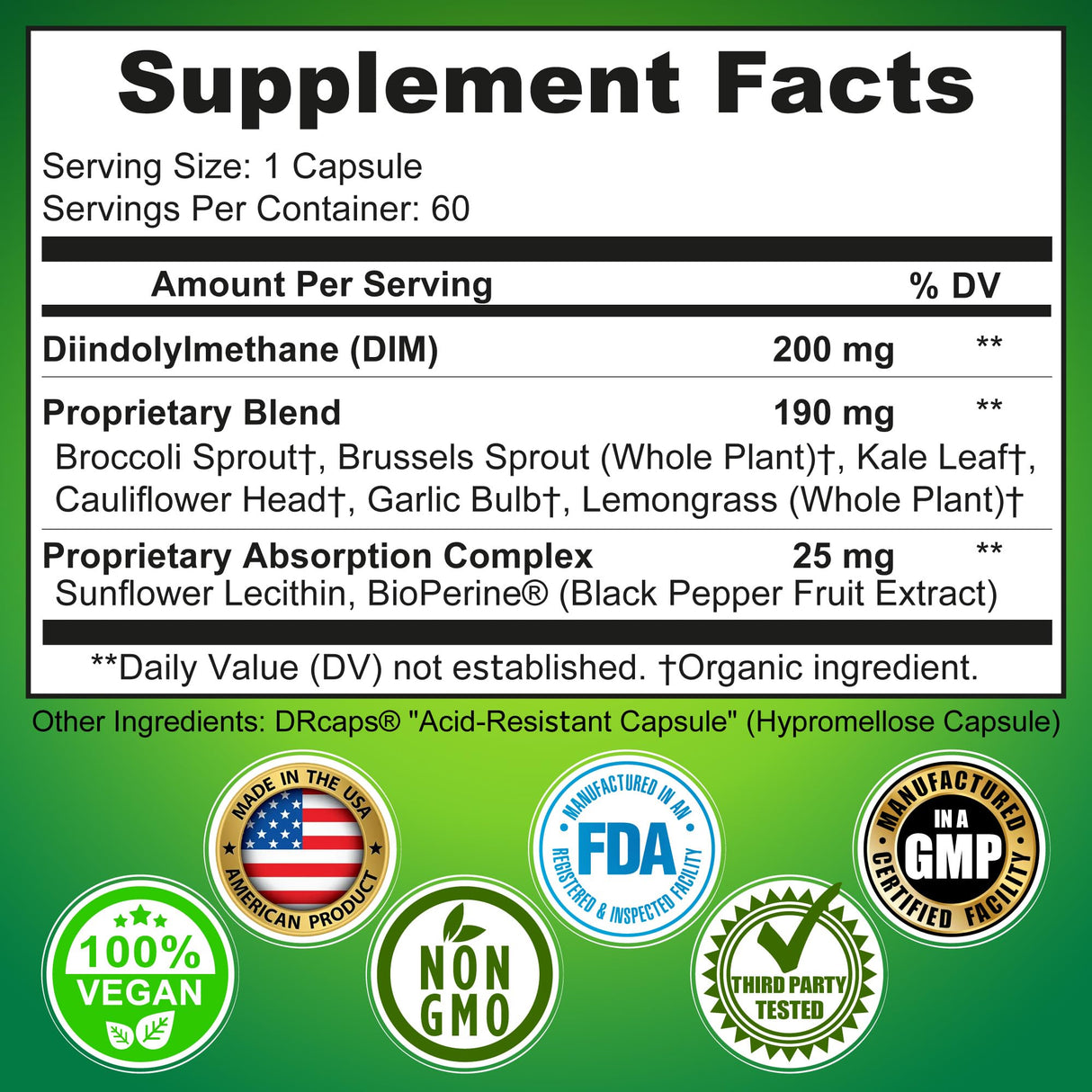Optimal DIM 200mg Supplement for Women and Men - Made with Organic Whole Foods - Estrogen & Hormone Balance Support Diindolylmethane Complex - Maximum Absorption Delayed-Release Capsules - 60 Count