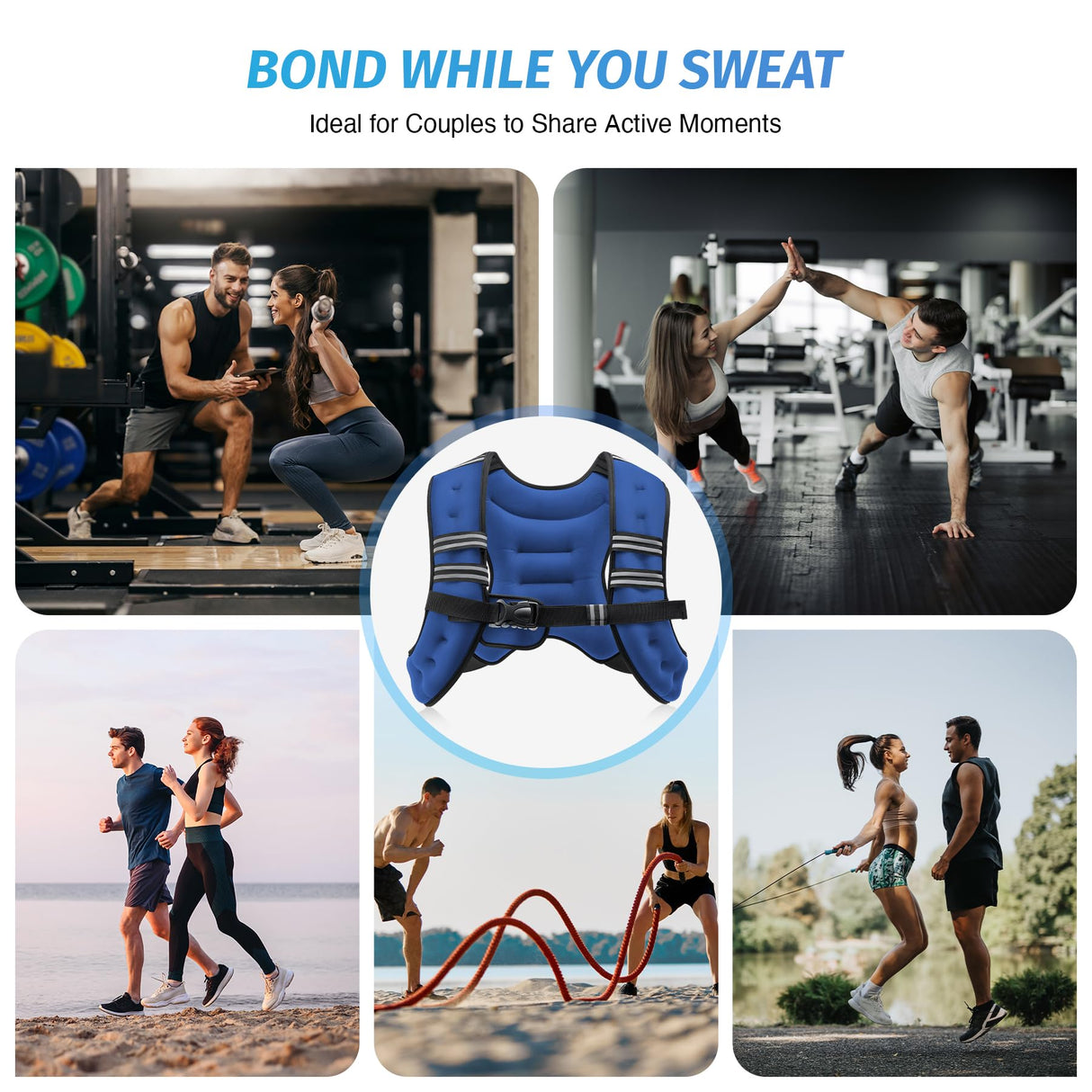 ZELUS Weighted Vest, 6lb/8lb/12lb/16lb/20lb/25lb/30lb Weight Vest with Reflective Stripe for Workout, Strength Training, Running, Fitness, Muscle Building, Weight Loss, Weightlifting, Blue(8 lb)