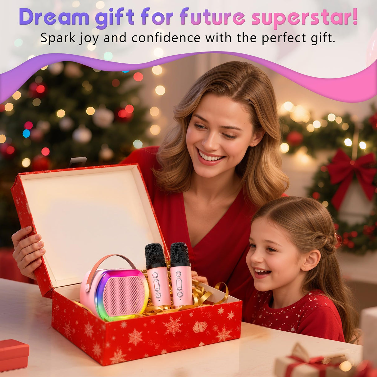 Reoslar Mini Karaoke Machine with 2 Wireless Microphones,2025 TOP Kids Portable Karaoke Machine for 3, 4, 5, 6, 7, 8, 9,10,11,12+Year Old, Best Birthday Christmas Toy Gift-Kids' Instrument