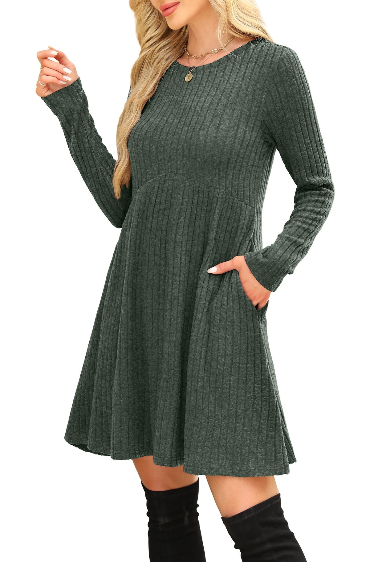 Sweater Dress Long Sleeve Dress for Women Fall Dresses for Women 2025 Tunic Winter Christmas Dresses Fall Maternity Clothes Green L