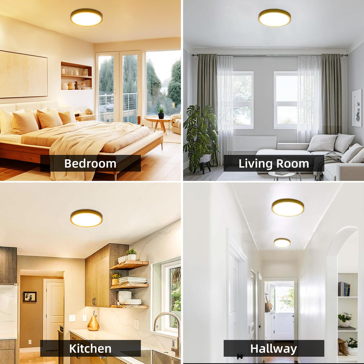 hykolity 12 Inch Selectable CCT LED Round Flat Panel Light, 24W 3000K/4000K/5000K, Edge-Lit Flush Mount Ceiling Light Fixture for Kitchen, Bedroom, Laundry and Closet Room,Gold