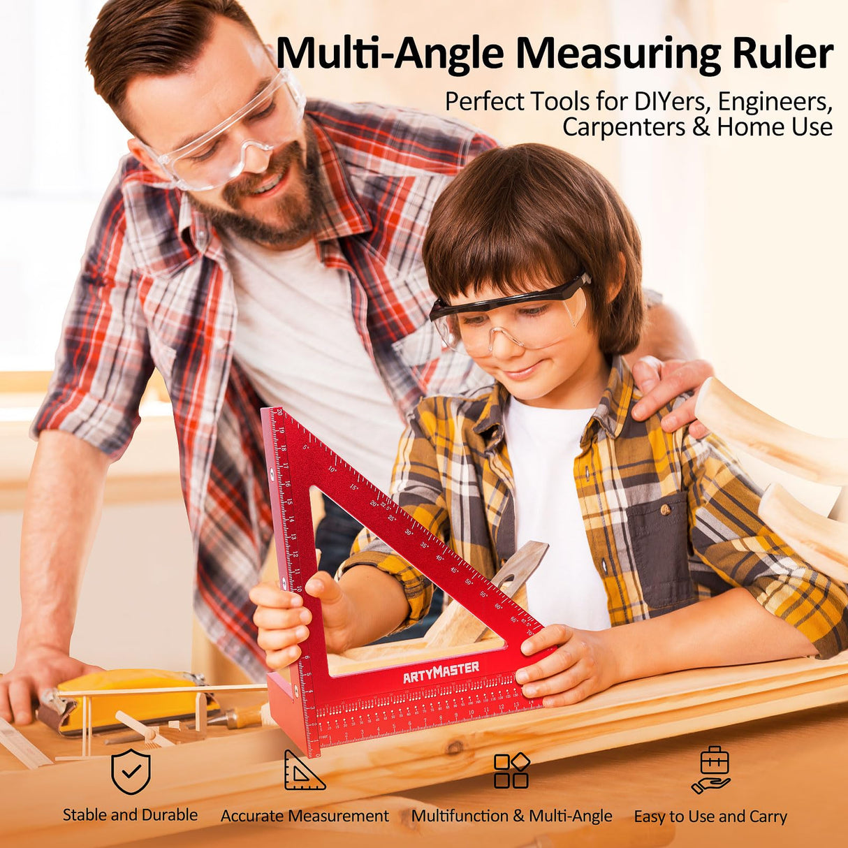 200mm 3D Multi-Angle Measuring Square Ruler, WT103D High Precision Hole Scribing Woodworking Tools, 0-90° Aluminum Alloy Carpenter Square Wood Working Tools, Carpenter Pencils 6 Refills.