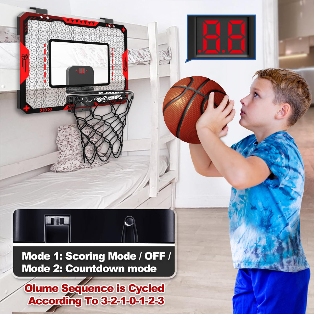 Indoor Basketball Hoop with Electronic Scoreboard & Balls for Kids Age 5-12