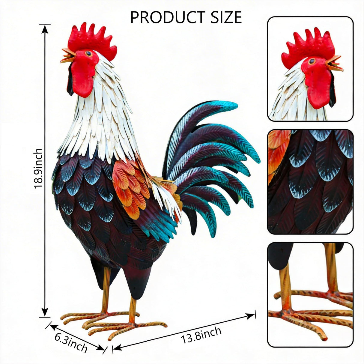 chisheen Metal Rooster Decor,Yard Chicken Decorations,Outdoor Garden Statues, Metal Chicken Sculpture for Backyard Patio Kitchen Decor & Lawn Ornaments