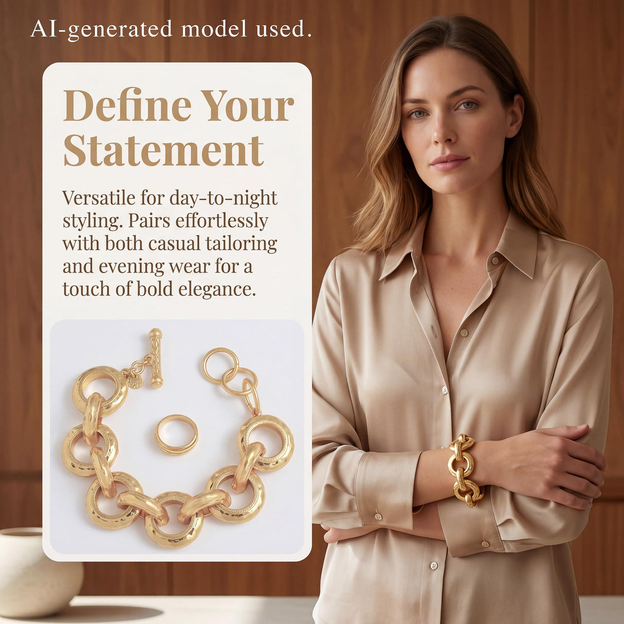 PanLuca 18K Gold Plated Hammered Toggle Bracelet for Women