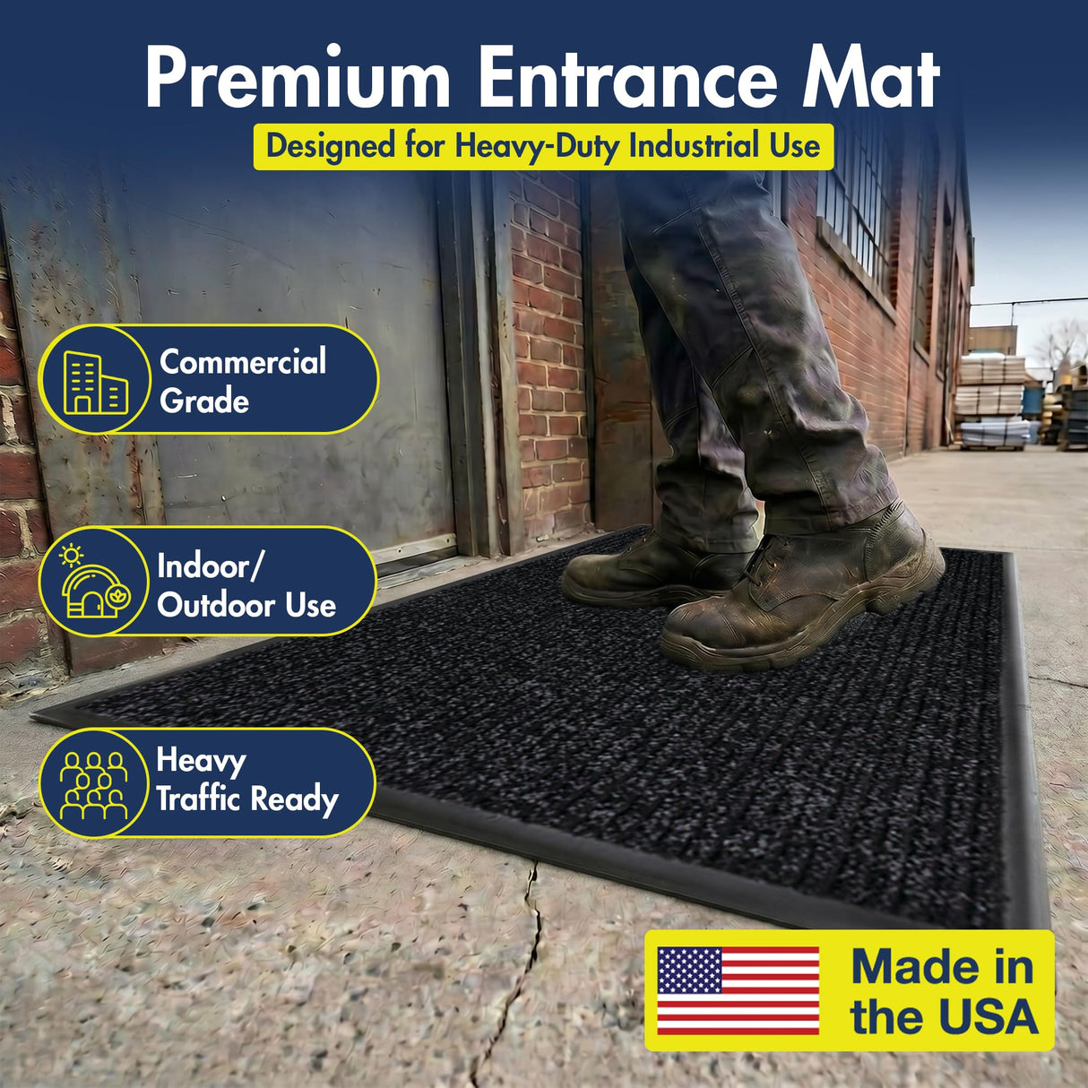 Notrax 109 Industrial Door Mat, 3' x 4' Entrance Mat, Heavy Duty Commercial Rugs for Entryway, Welcome Lobbies, Garage, and Mudroom, Made in the USA, Charcoal Black, Brush Step 109S0034CH