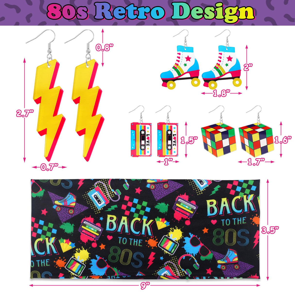 Yussti 80S Accessories for Women 4 Pairs Retro Earrings 4 PCS Headbands